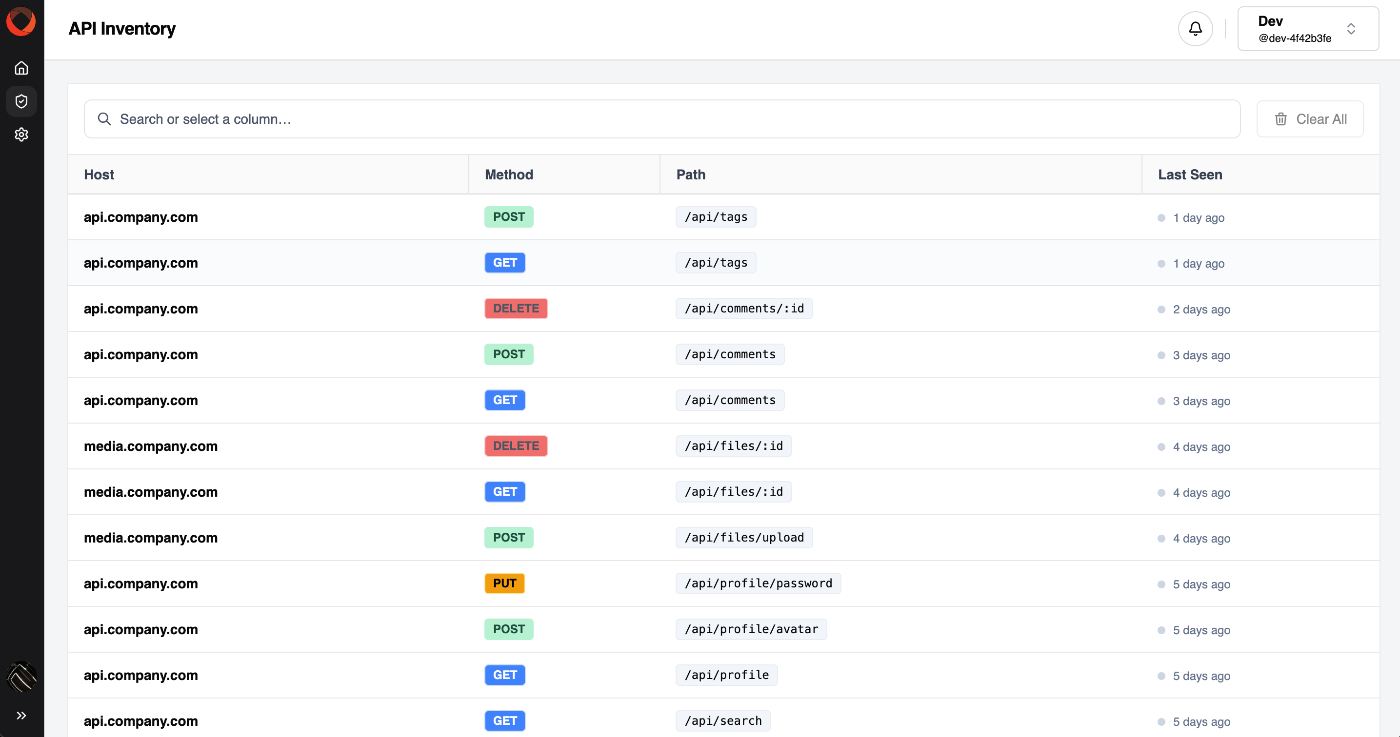 API endpoint discovery interface